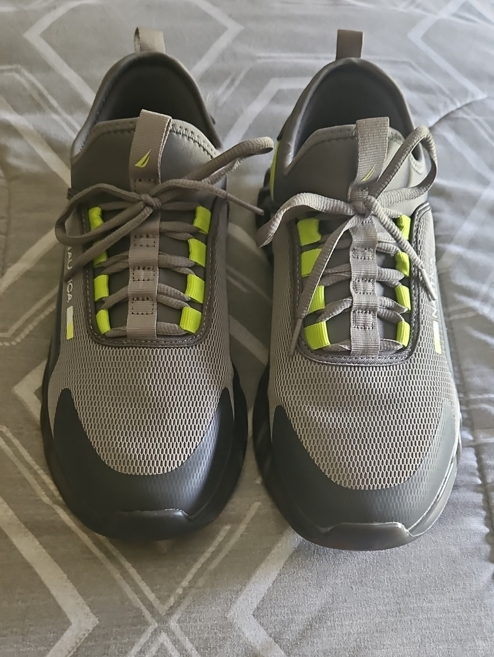 Nautica Men's Gray Athletic Sneakers with Lime Highlights